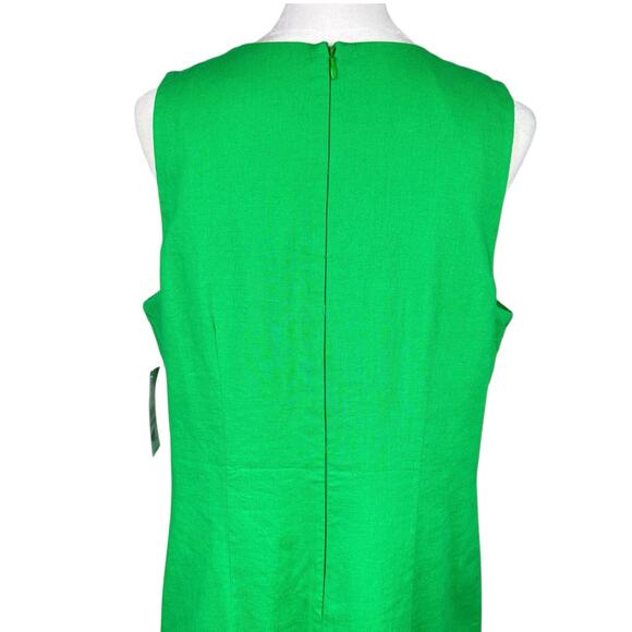 J Howard NWT Kelly Green Linen Blend Gold Lace Trim Sleeveless Shift Dress - Picture 7 of 12